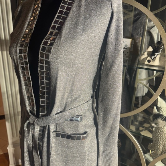 Cache Silver Mettalic Sweater Jacket S - Picture 4 of 9